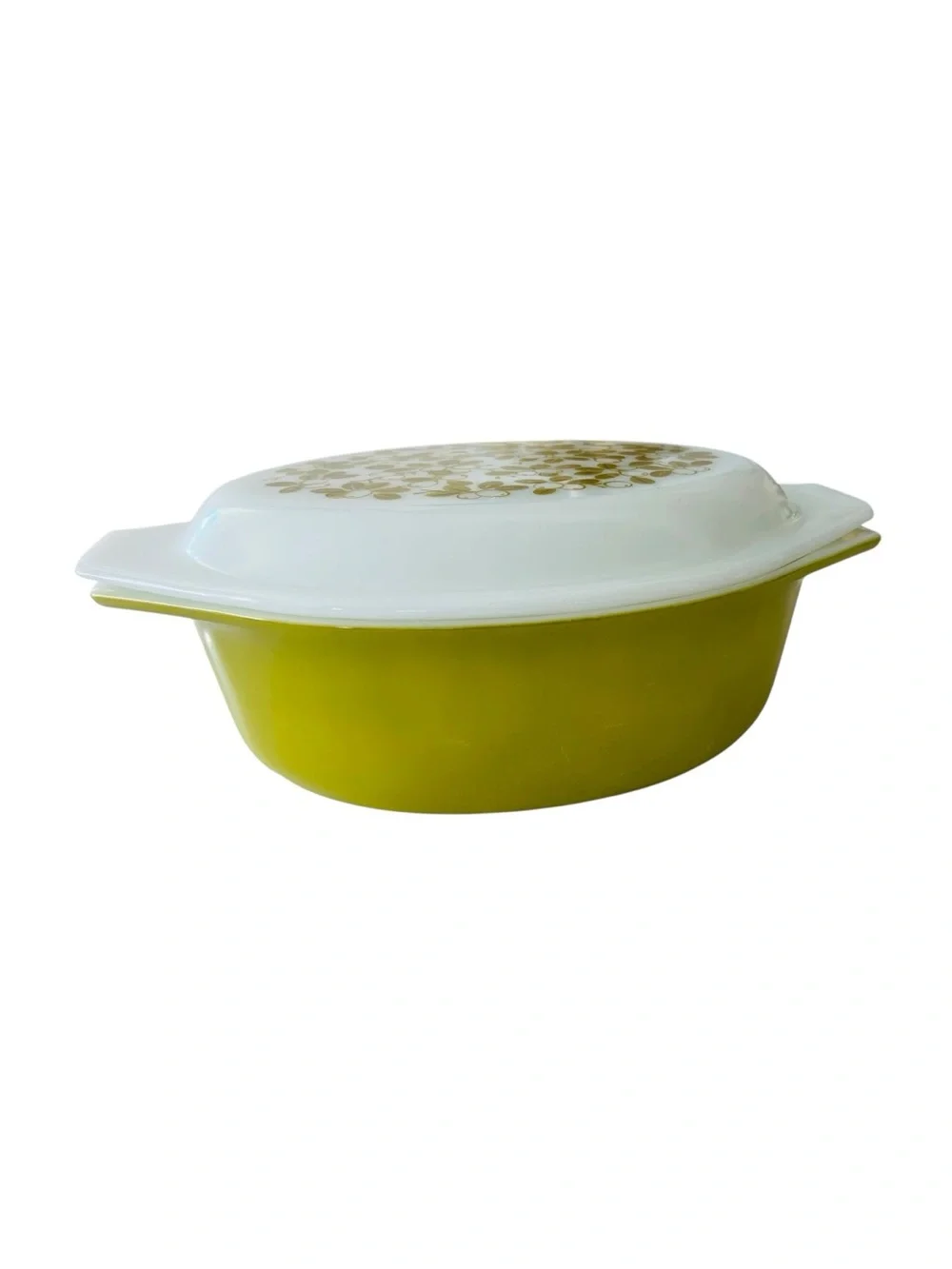 Vintage Pyrex Verde Olive Green Casserole Dish w Patterned Lid 1967-72 MCM